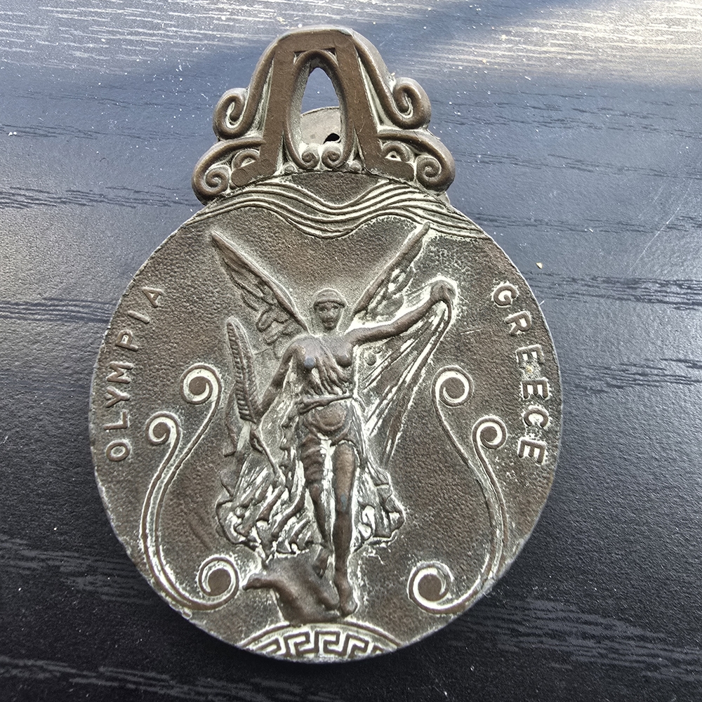 Olympia Greece Winged Victory Medallion Pendant - Silver Tone